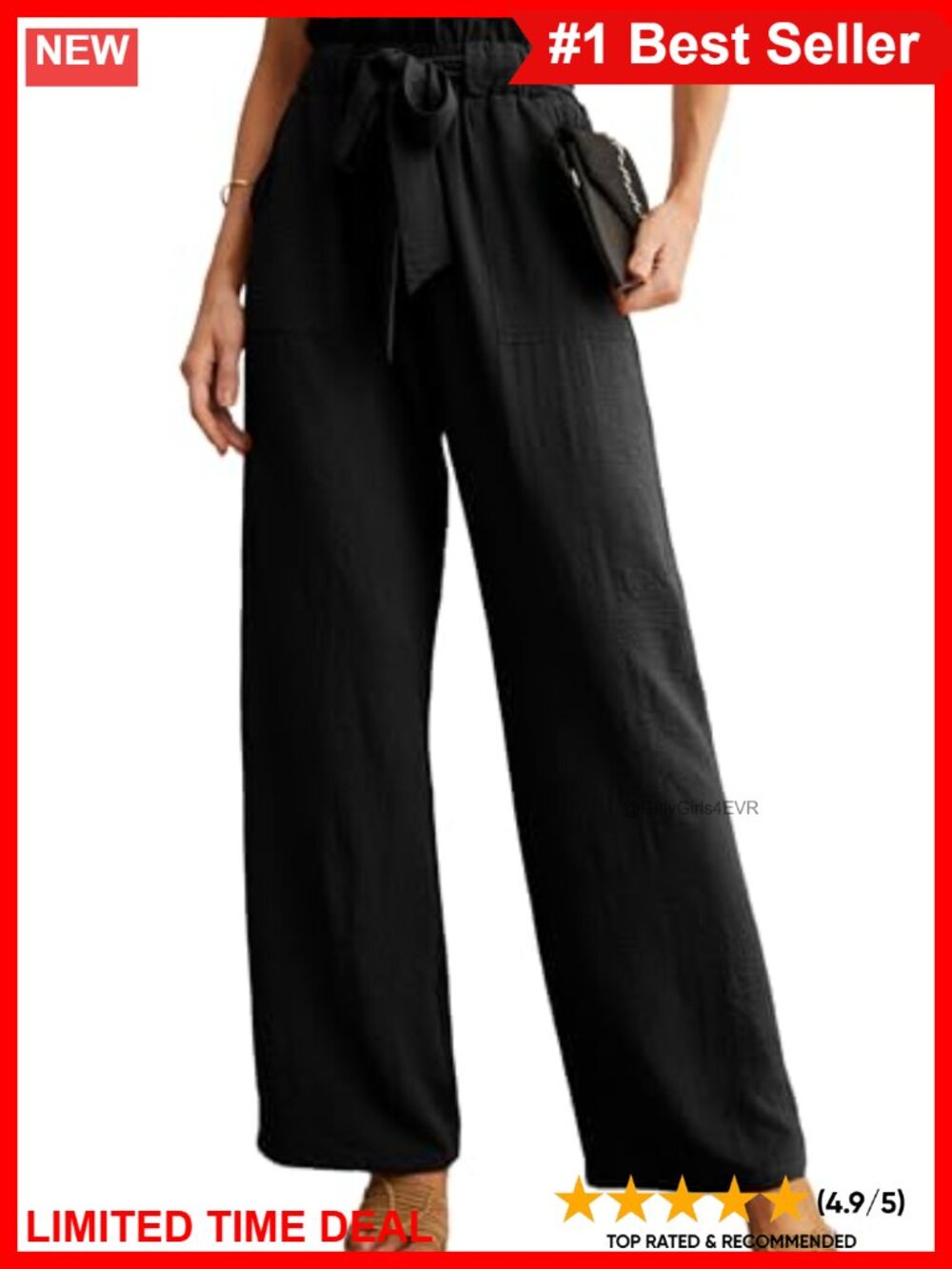 High Waist Wide Leg Palazzo Pants Adjustable Knot Ankle Trousers Pockets